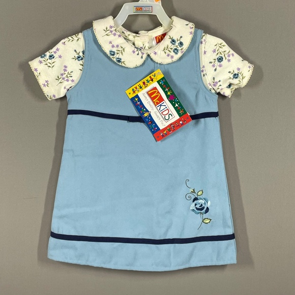 NEW Vintage McDonalds McKids Jumper Dress Set Girls 18 Months blue floral 90s - Picture 1 of 12